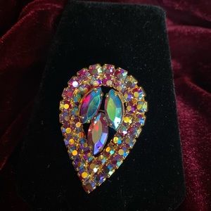 Vintage Rainbow Rhinestone Teardrop Brooch, ?Juliana